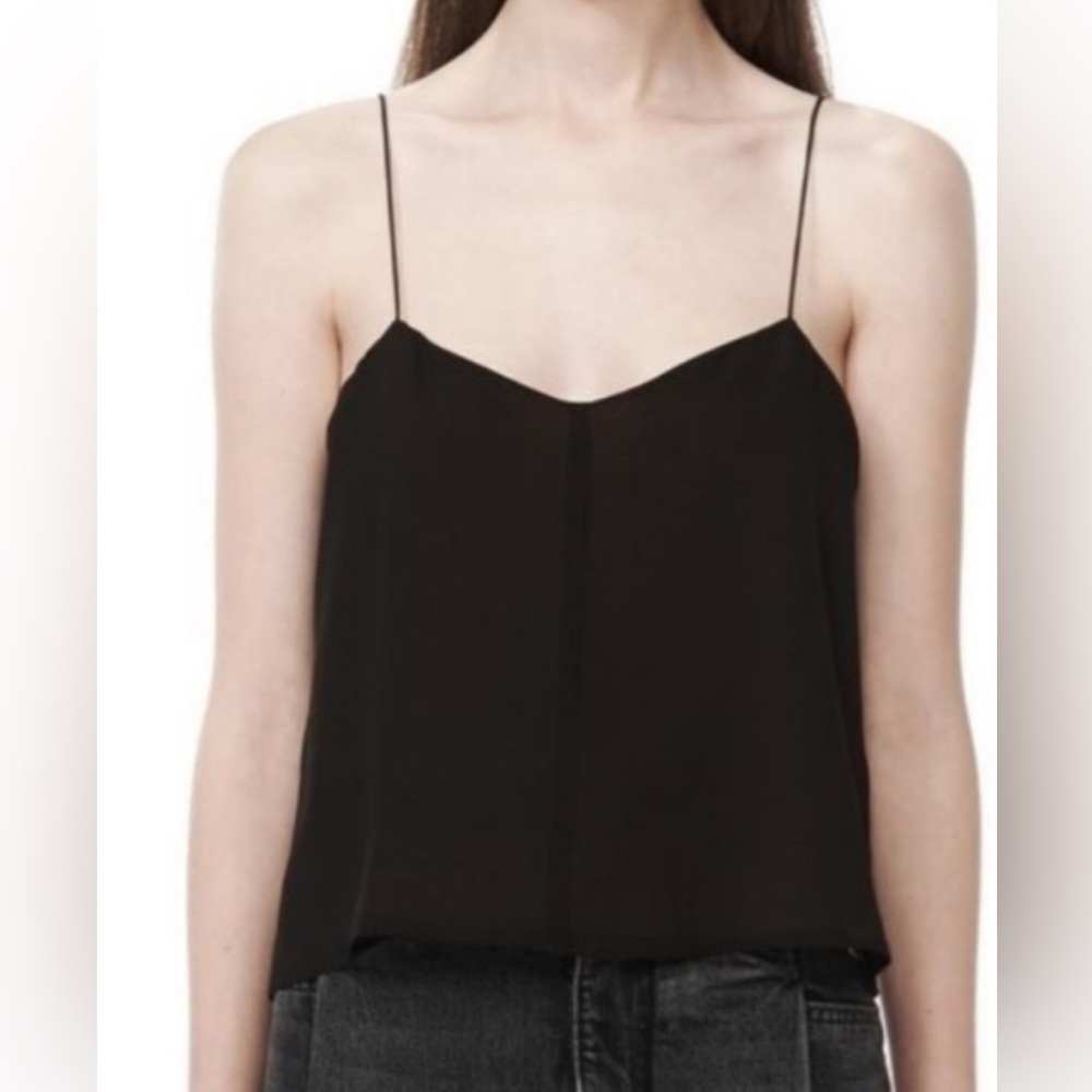 T by Alexander Wang Silk Chiffon Black Spaghetti Strap Top